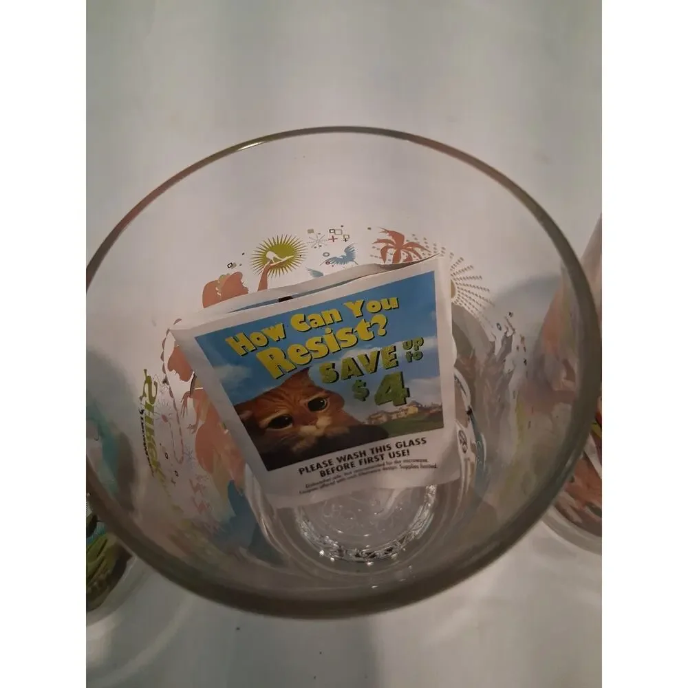 Vintage 2007 McDonald's Shrek The Third Glass Lot of 6 WITH ORIGINAL INSERTS